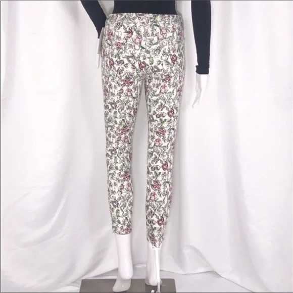 L’Agence Cream Floral Print Margot Skinny Cropped Jeans Sz25 Zip Fly ButtonClose - Picture 9 of 16